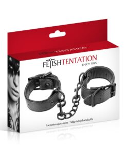 Menottes poignets simili cuir avec chaine noire